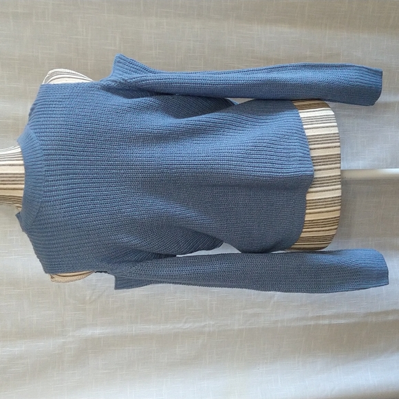 Blue Chocker twisted Ribbed Sweater Cold Shoulder Crop Wear Two Ways Size XL - Picture 5 of 14